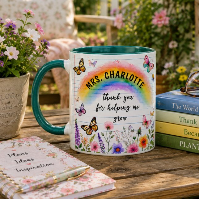 Mug Merci de m'avoir aidé à grandir Professeur Arc-en- (Thank You for Helping Me Grow Rainbow Teacher Mug)
