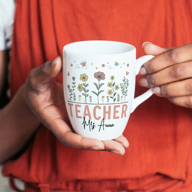 Mug Merci de m'avoir aidé à grandir Professeur de fleu (groovy wildflowers retro gift teacher modern Thank You for Helping Me Grow Floral Teacher appriation)
