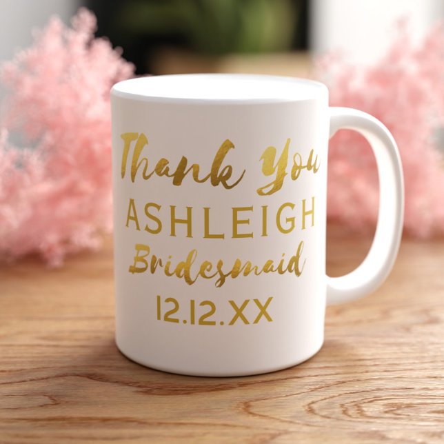 Mug Merci Demoiselle d'Honneur Écriture Moderne Feuill (A perfect gift for your Bridesmaid. Just add her name and your wedding date)