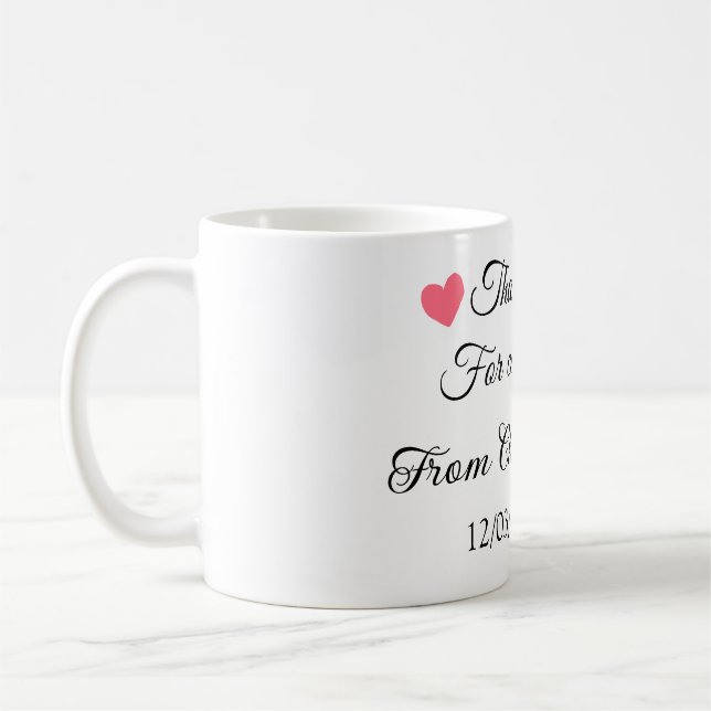 Mug merci d'être venu nom du destinataire message text (Gauche)