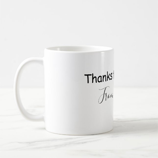 Mug merci d'être venu nom du texte message babyshower (Gauche)