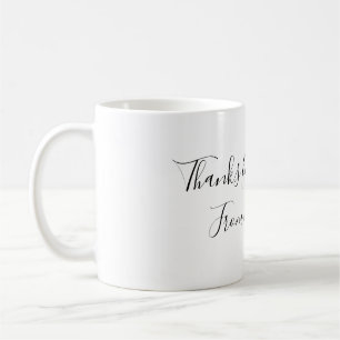 Mug merci d'être venu nom du texte message cœur en or