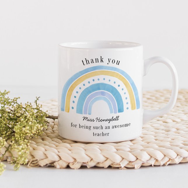 Mug Merci Doodle Bleu Arc-en-ciel Enseignant Incroyabl (Awesome Teacher thank you gift mug with pastel rainbow
)