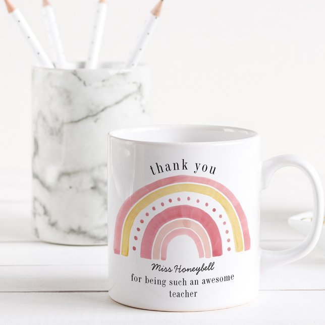 Mug Merci Doodle Rose Arc-en-ciel Incroyable Enseignan (Awesome Teacher thank you gift mug with pastel rainbow)