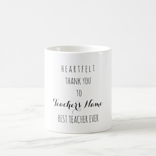 Mug Merci du coeur meilleur enseignant jamais la typog (Centre)