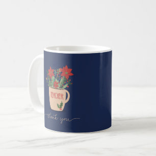 Mug Merci enseignant à Noël Poinsettias