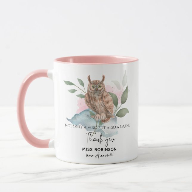 Mug Merci Enseignant Chouette Aquarelle Moderne (Gauche)