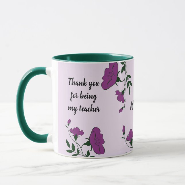 Mug Merci Enseignant Purple Appréciation Florale (Gauche)