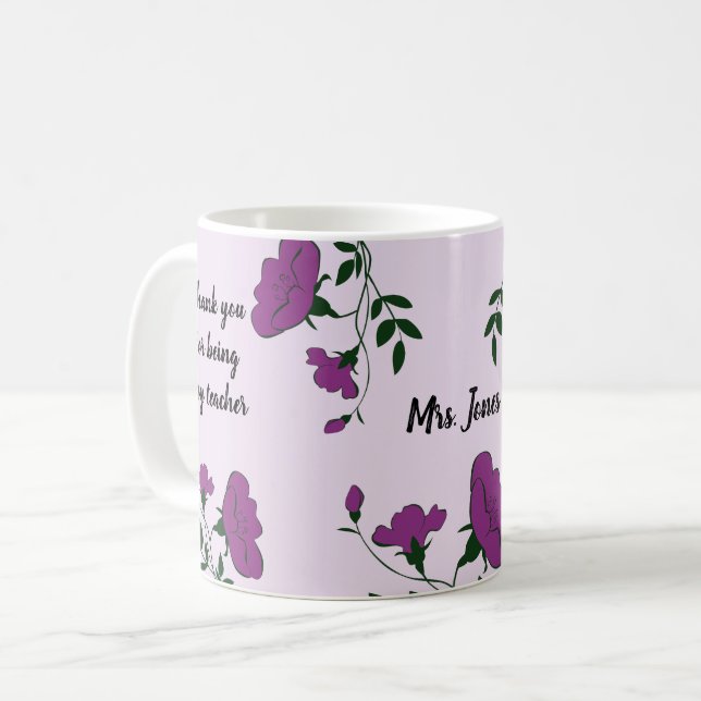 Mug Merci Enseignant Purple Appréciation Florale (Devant gauche)