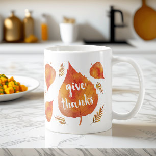 Mug Merci. Feuilles d'automne Thanksgiving