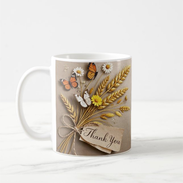 Mug Merci fleurs sauvages attirés à la main, tiges de  (Gauche)