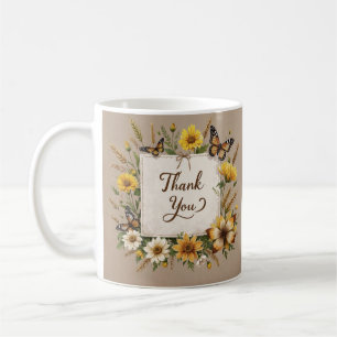 Mug Merci fleurs sauvages attirés à la main, tiges de