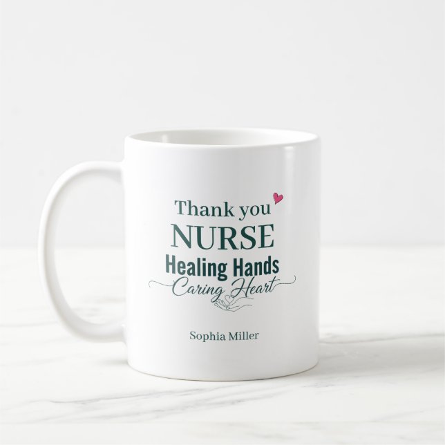 Mug Merci Infirmière Mains Soignantes Cœur Attentionné (Gauche)