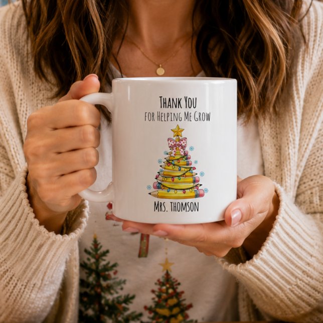 Mug Merci Maître Sapin de Noël Crayon  (Thank You Teacher Christmas Tree Pencil Coffee Mug)