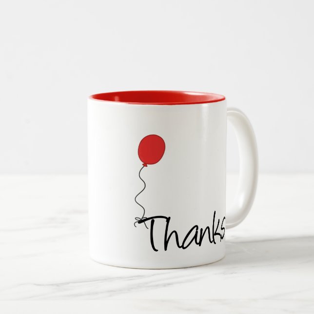 Mug "Merci" mignon avec ballon rouge Cadeau de rem (Devant droit)