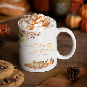 Mug Merci.   Monogramme d'action de grâces aquarelle