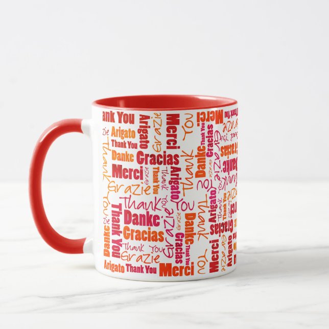 Mug Merci multilingue rouge orange (Gauche)