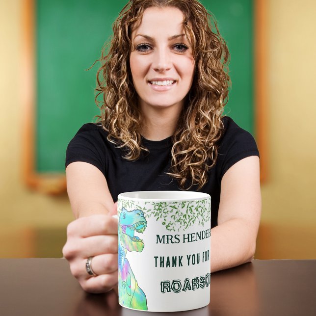 Mug Merci Pour Être Roarsome Nom De L'Enseignant (Dinosaur thank you for being roarsome personalized teacher appreciation coffee mug)