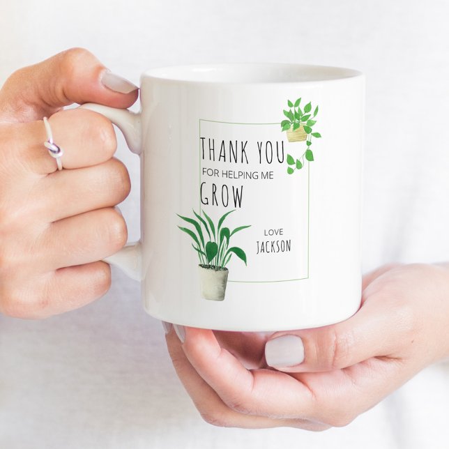 Mug Merci pour m'aider à développer les Plantes de mai (Teacher gift mug with house plants .. thank you for helping me grow)