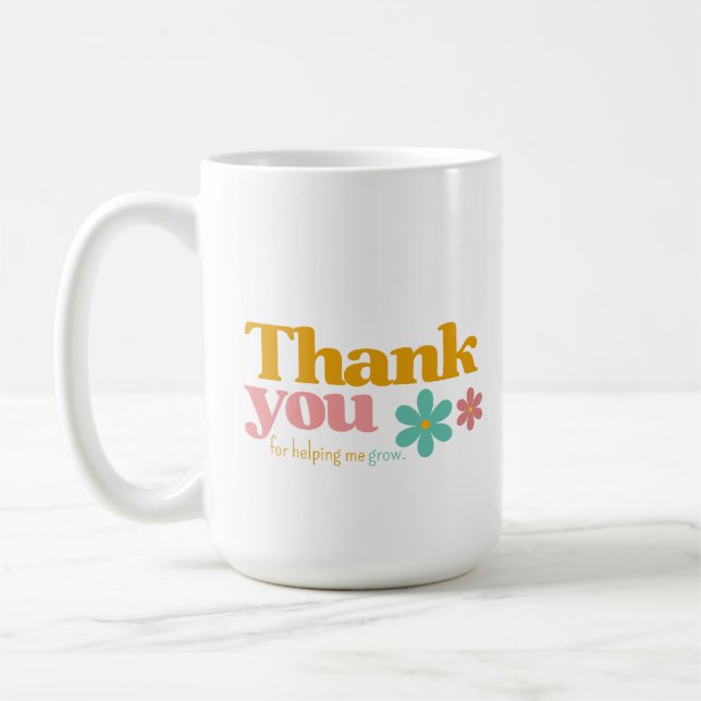 Mug Merci pour m'aider à grandir, fleur rétro (Gauche)