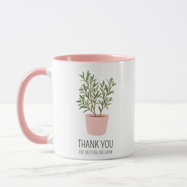 Mug Merci pour m'aider à grandir, moderne tendance ros (Gauche)