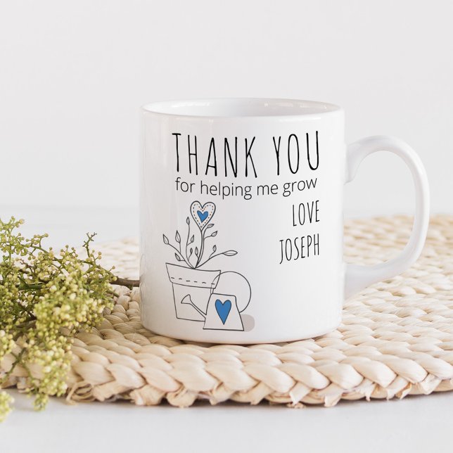 Mug Merci pour m'aider à grandir Plante bleu Doodle (Thank you for helping me grow teacher gift mug)