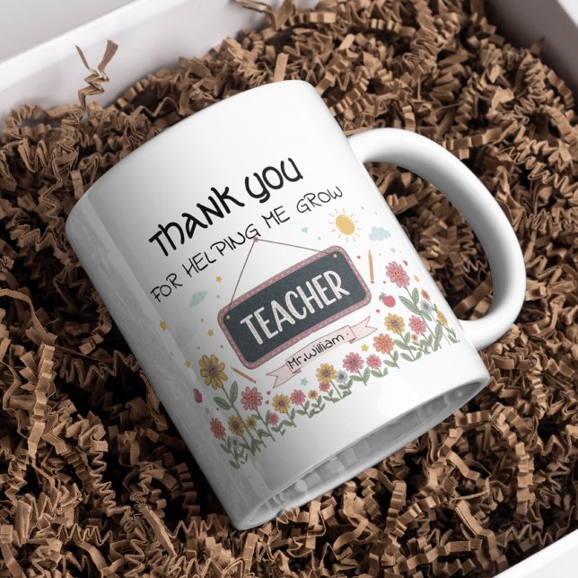 Mug Merci pour m'aider à grandir professeur de fleurs (Créateur téléchargé)