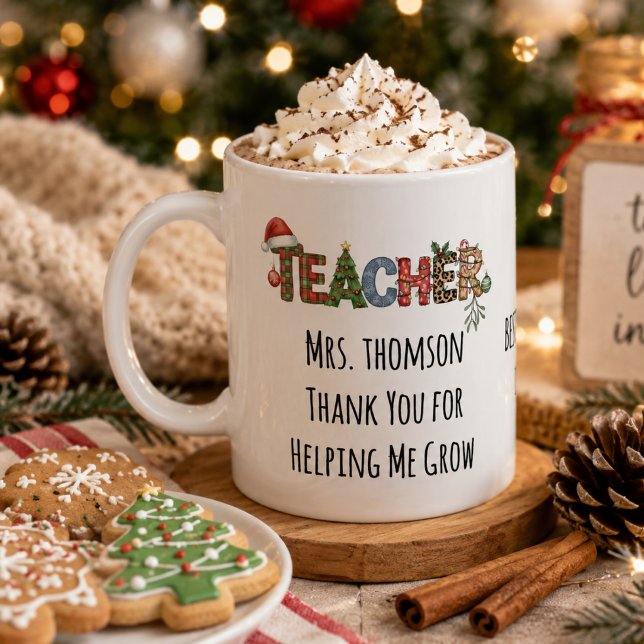 Mug Merci pour m'avoir aidé à grandir Noël (Thank You for Helping Me Grow Christmas teacher Coffee Mug)