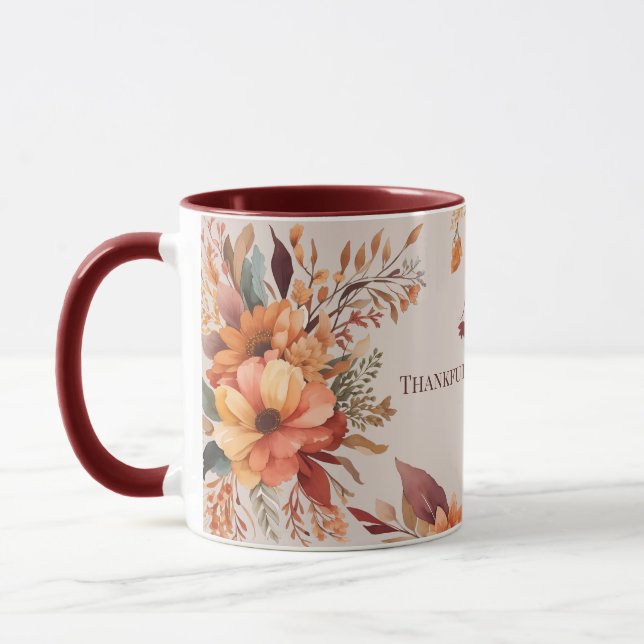 Mug Merci reconnaissant béni Floral Thanksgiving (Gauche)