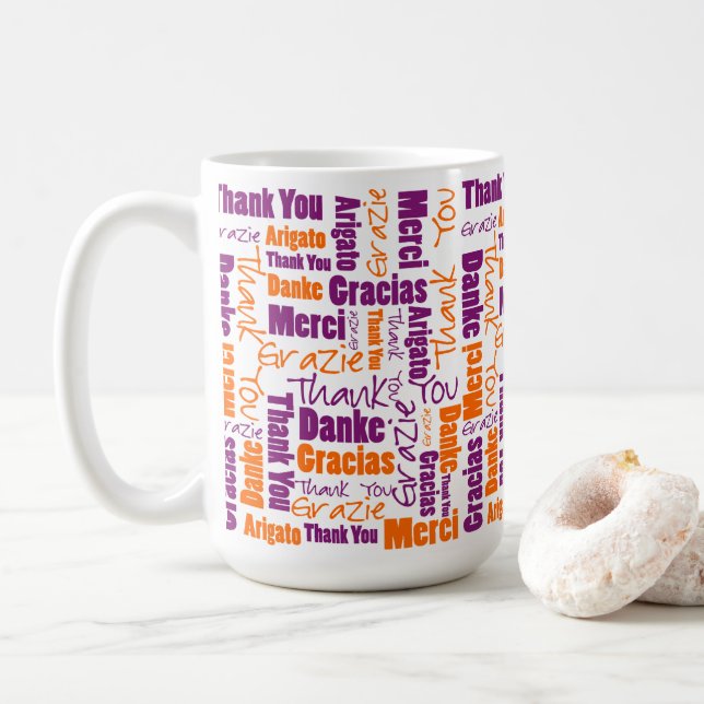Mug Merci Typographie multilingue violet orange (Avec donut)