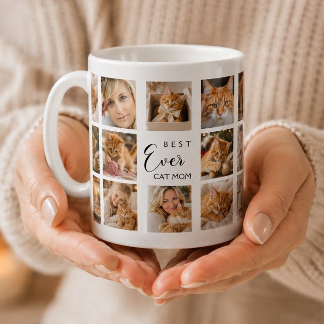Mug Mère chat maman photo collage blanc noir (Créateur téléchargé)