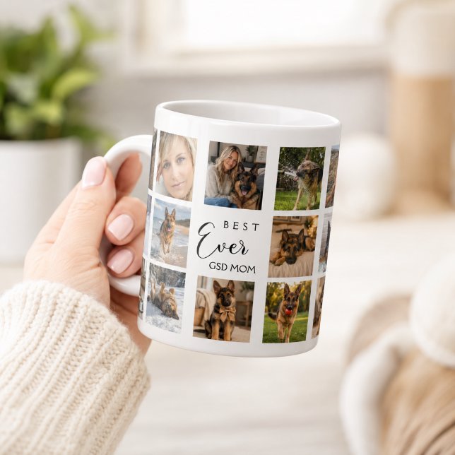 Mug Mère chienne GSD maman photo collage blanc noir (Créateur téléchargé)