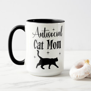 Mug Mère de chat antisociale Chat noir Étoiles Drôle S