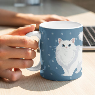 Mug Mère de chat blanc à poils longs personnalisée