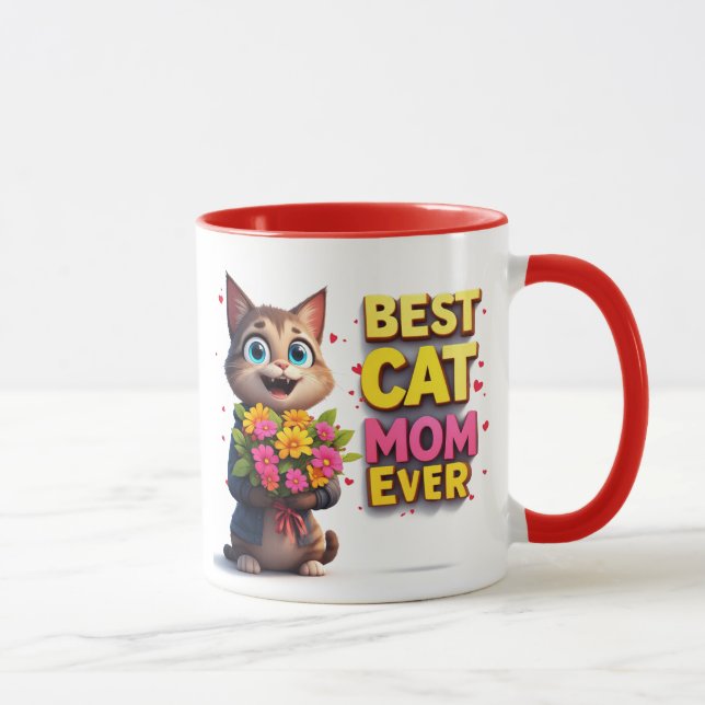 Mug Mère de chat fière avec un joli chat aux fleurs 🐱 (Droite)