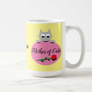 Mug Mère de Chats Adorable Chat Gris avec Rose Rouge