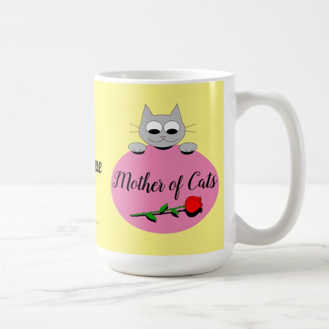 Mug Mère de Chats Adorable Chat Gris avec Rose Rouge (Droite)