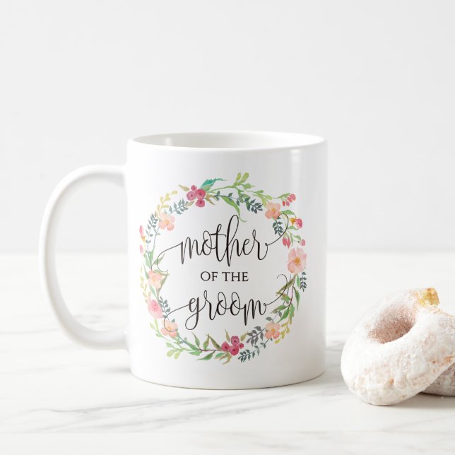 Mug Mère de la chambre, Calligraphie, couronne florale (Avec donut)