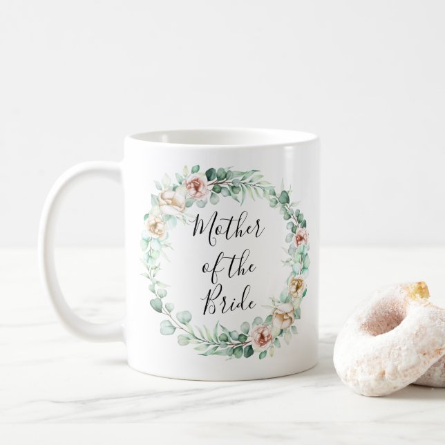 Mug mère de la mariée, aquarelle eucalyptus couronne (Avec donut)