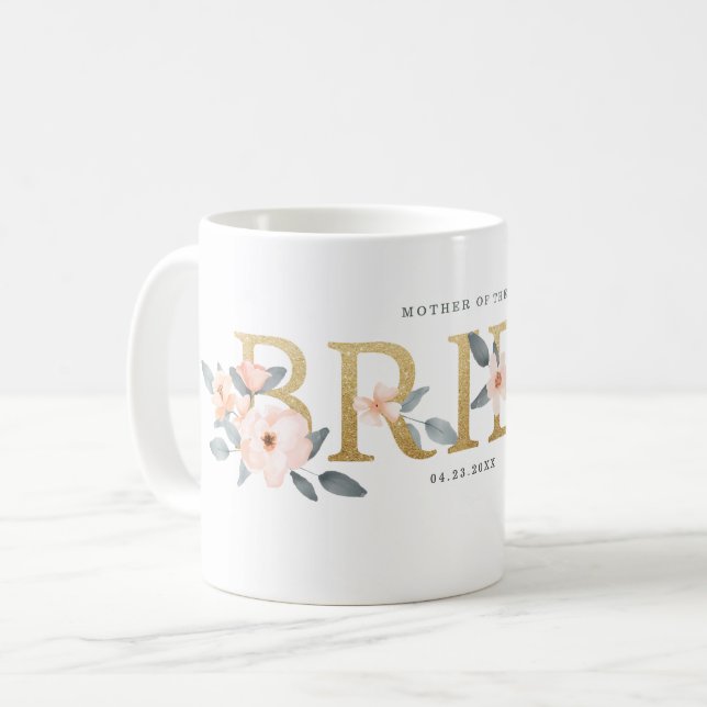 Mug Mère de la mariée Aquarelle Fleur Rose carmin (Devant gauche)