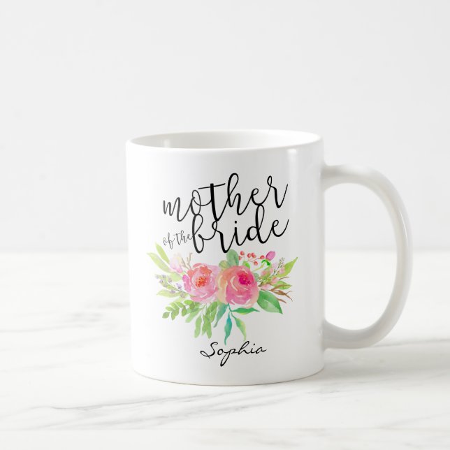 Mug Mère de la mariée|Aquarelle Floral Personnaliser (Droite)