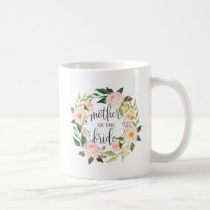 Mug Mère de la mariée, Calligraphie, couronne florale-