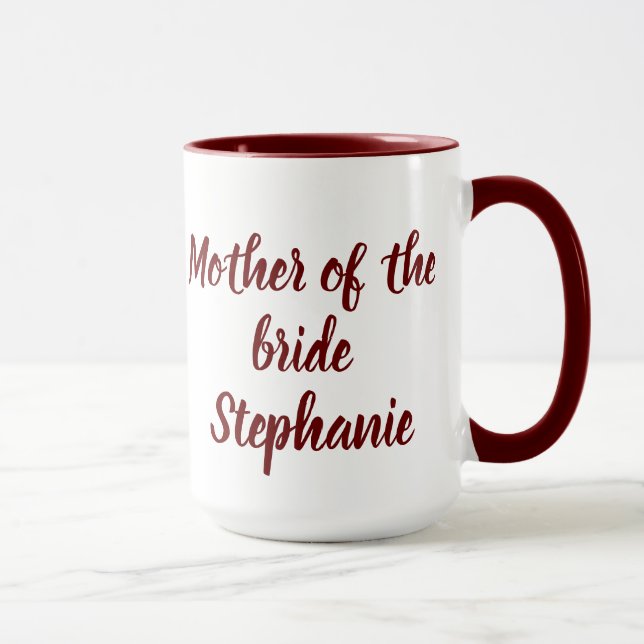 Mug Mère de la mariée Mariages script Bourgogne (Droite)