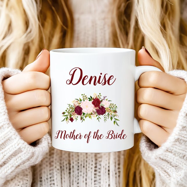 Mug Mère de la mariée Marsala Mariage rose floral (Créateur téléchargé)