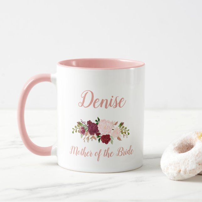 Mug Mère de la mariée Marsala rose Fleurs de mariage (Avec donut)