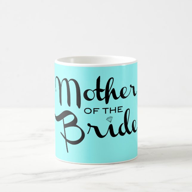 Mug Mère de mariée Retro Script noir sur Aqua (Centre)