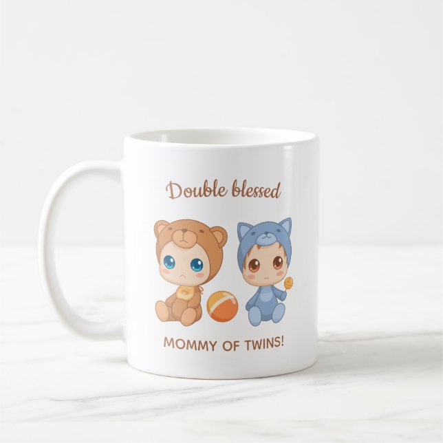 Mug Mère des jumeaux bébé chat ours Jumpsuit (Gauche)