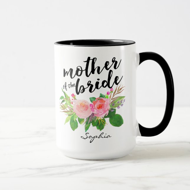 Mug Mère du floral d'aquarelle de jeune mariée (Droite)
