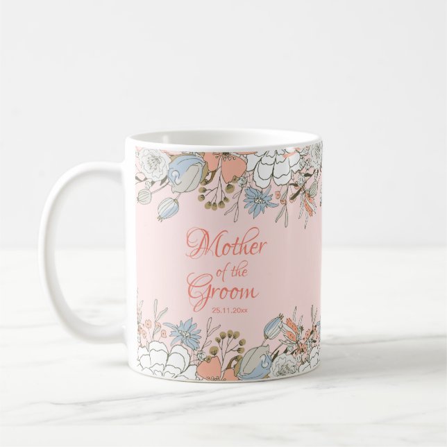 Mug Mère du marié Fleurs modernes rose Mariage (Gauche)