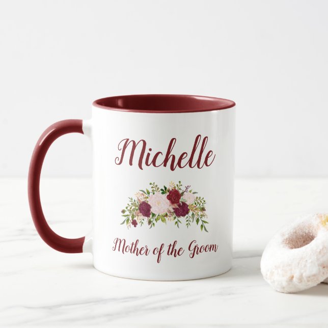 Mug Mère du marié Marsala Rose Floral Mariage (Avec donut)